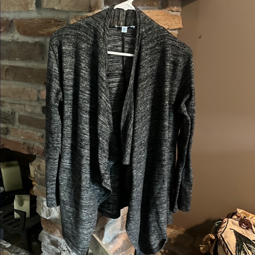She + Sky Gray Cardigan Sweater with Waterfall Front
